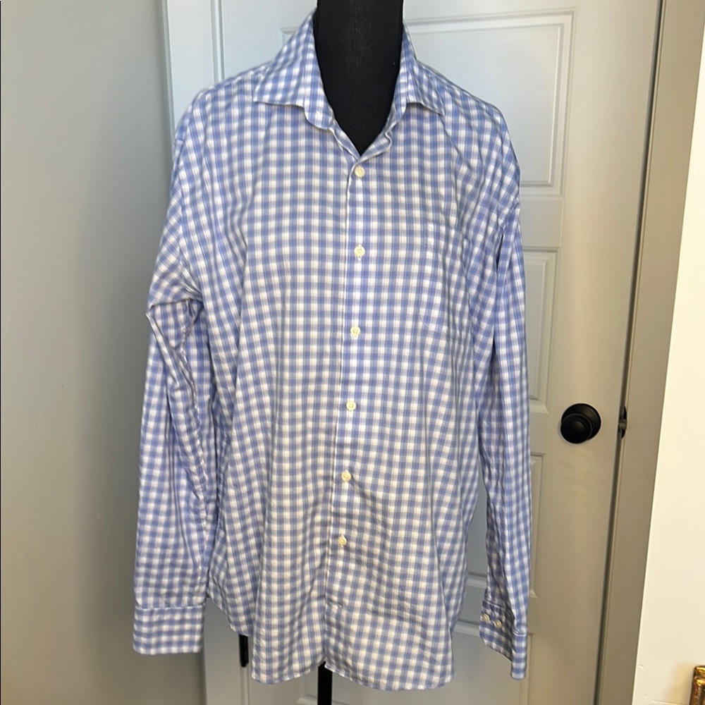 Peter Millar Blue White Gingham Large button down shirt preppy coastal quiet lux